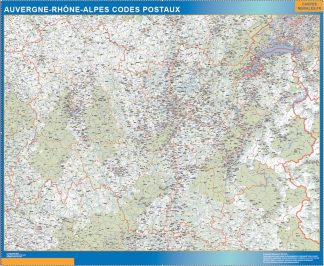 Carte Auvergne Rhone Alpes plastifiée codes postaux