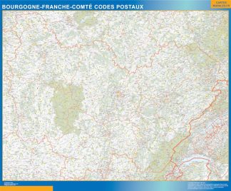 Carte Bourgogne Franche Comte plastifiée codes postaux affiche murale