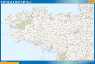 Carte Bretagne plastifiée codes postaux affiche murale