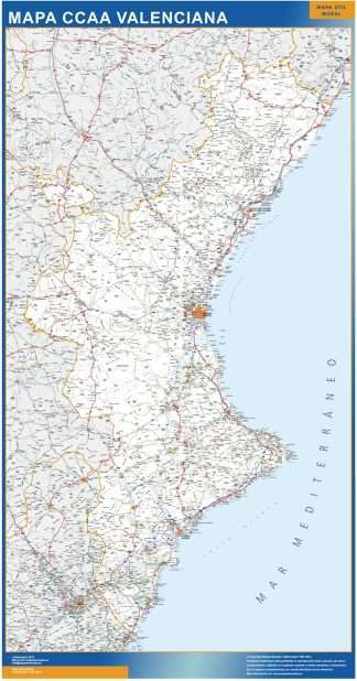 Carte Communauté valencienne routière murale