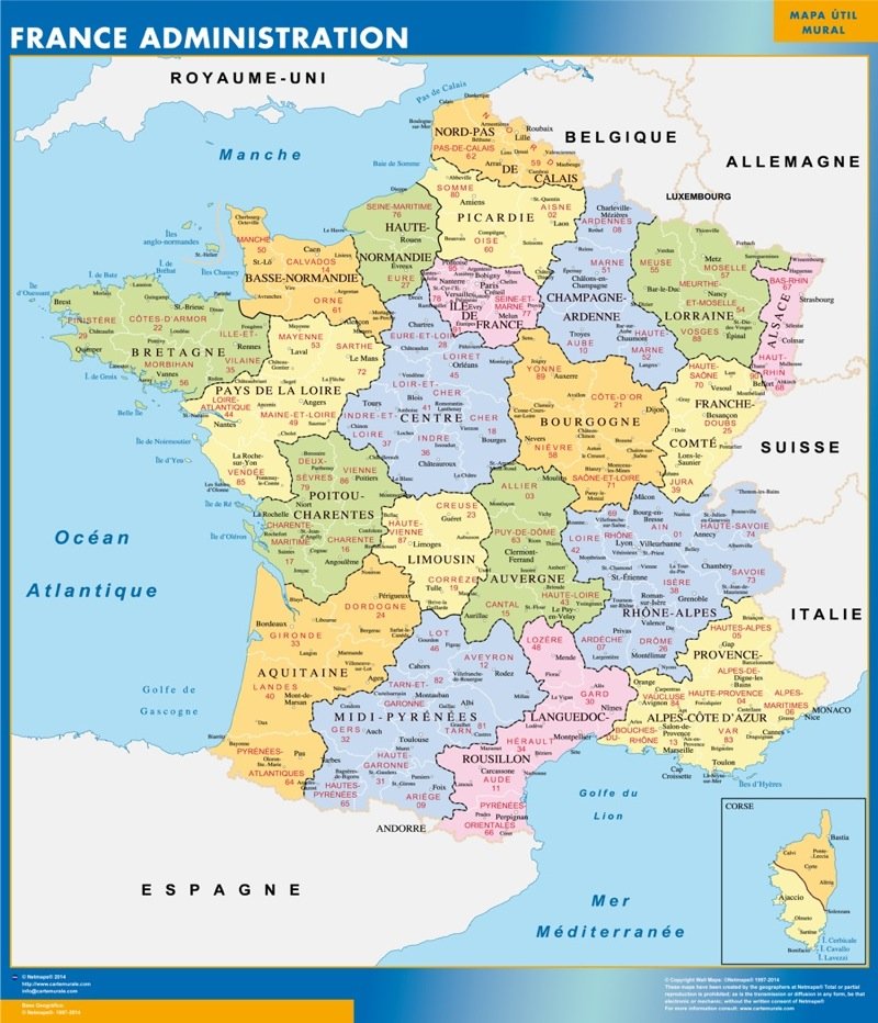 Carte France plastifiée départements