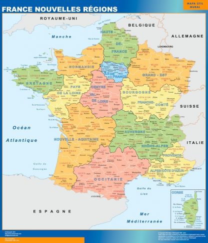 Carte France  Nouvelles Regions affiche murale