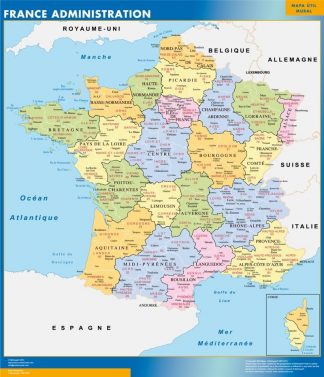 Carte France  départements affiche murale