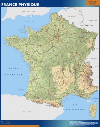 Carte France  physique affiche murale