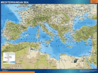Carte Mer Mediterranee Physique affiche murale