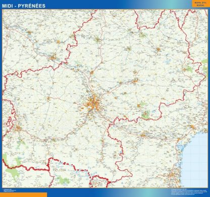 Carte Midi Pyrenees plastifiée