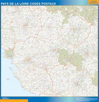 Carte Pays de la Loire plastifiée codes postaux affiche murale