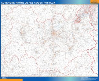 Carte Région Auvergne-Rhone-Alpes codes postaux affiche murale