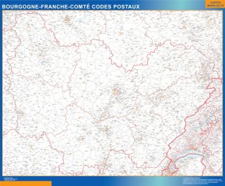 Carte Région Bourgogne Franche Comte codes postaux affiche murale