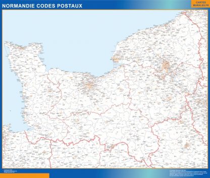 Carte Région plastifiée Normandie codes postaux