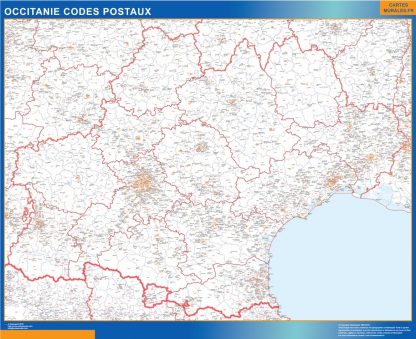 Carte Région plastifiée OccitanIe codes postaux