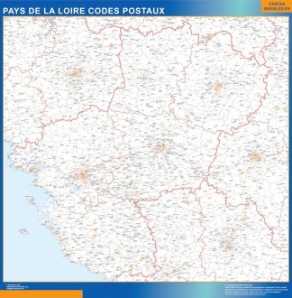 Carte Région Pays de la Loire codes postaux affiche murale