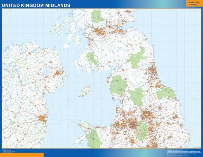 Carte Royaume Uni Midlands routières plastifiée