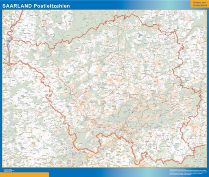 Carte Saarland codes postaux plastifiée