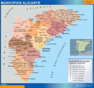 Carte communes province Alicante affiche murale
