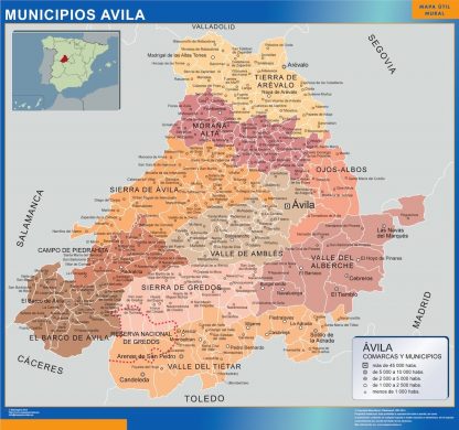 Carte communes province Avila plastifiée