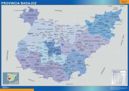 Carte communes province Badajoz plastifiée