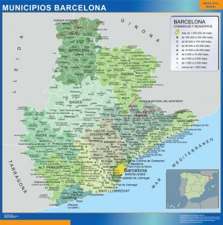 Carte communes province Barcelona affiche murale