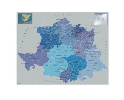 Carte communes province Caceres plastifiée