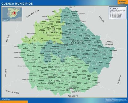 Carte communes province Cuenca plastifiée