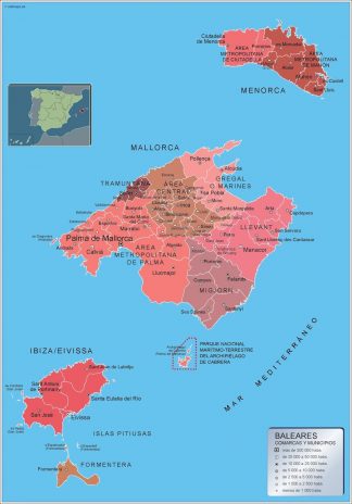 Carte communes province Islas Baleares affiche murale