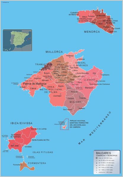 Carte communes province Islas Baleares plastifiée
