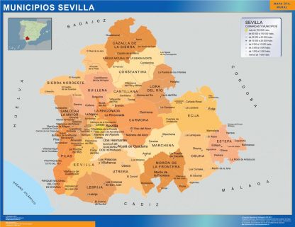 Carte communes province Sevilla plastifiée