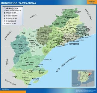 Carte communes province Tarragona plastifiée