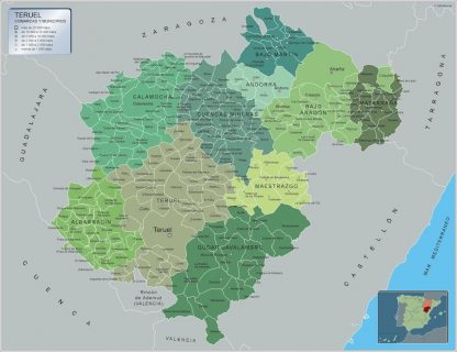 Carte communes province Teruel plastifiée