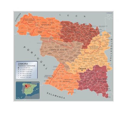 Carte communes province Zamora plastifiée
