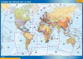 Carte monde zones peche FAO affiche murale