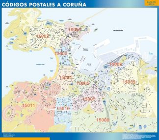 Carte A Coruna codes postaux affiche murale