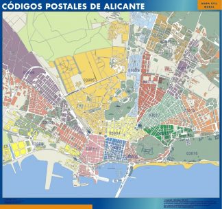 Carte Alicante codes postaux affiche murale