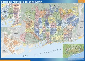 Carte Barcelona codes postaux affiche murale