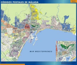 Carte Malaga codes postaux affiche murale