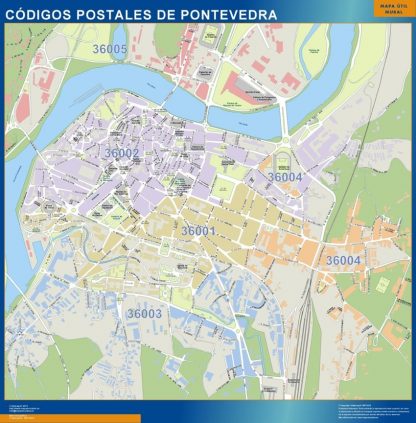 Carte Pontevedra codes postaux affiche murale