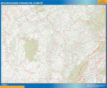 Carte Région Bourgogne Franche Comte affiche murale