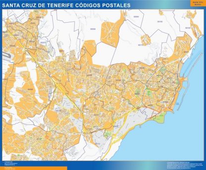 Carte Santa Cruz de Tenerife codes postaux affiche murale